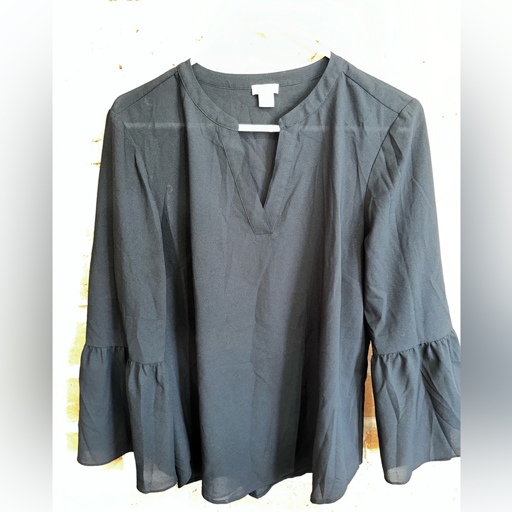 Jcrew black bell sleeve blouse size M